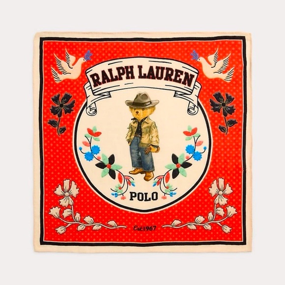 Polo Ralph Lauren RARE Polo Bear 100% Wool Scarf, Red Multi - Picture 5 of 7